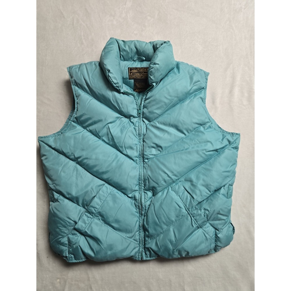 Vintage Eddie Bauer Womens XL Teal Goose Down Puffer Vest Made in USA Zip